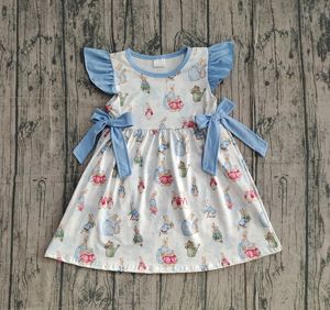 Vestido sin mangas transpirable hasta la rodilla con estampado floral de conejo azul de Pascua para bebé niña GSD3452 RTS al por mayor - Product Image 6