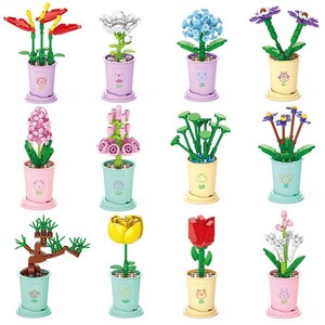 Set de 12 Estilos de Bloques de Construcción de Flores con Diseño de Constelaciones del Zodiaco, Serie Lele Brother, Maceta con Flores, Mini Modelo de Planta, Ladrillos para Decoración del Hogar - Product Image 1