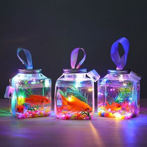 Pecera Cuadrada Luminosa para Peces Betta con Decoración de Rosas, Acuario Creativo, Mini Paisaje Decorativo para Vendedores Ambulantes - Product Image 3