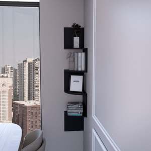 Wenge Full Wall Floating Shelf Modern Corner <b>Storage</b> For Living Room Or Bedroom Decor - Product Image 1
