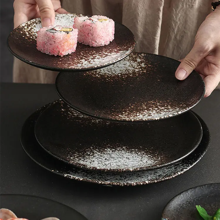 Newell piring keramik Jepang peralatan makan piring Sushi makan malam cetak kustom mengkilap buatan tangan desain warna untuk keramik Stoneware