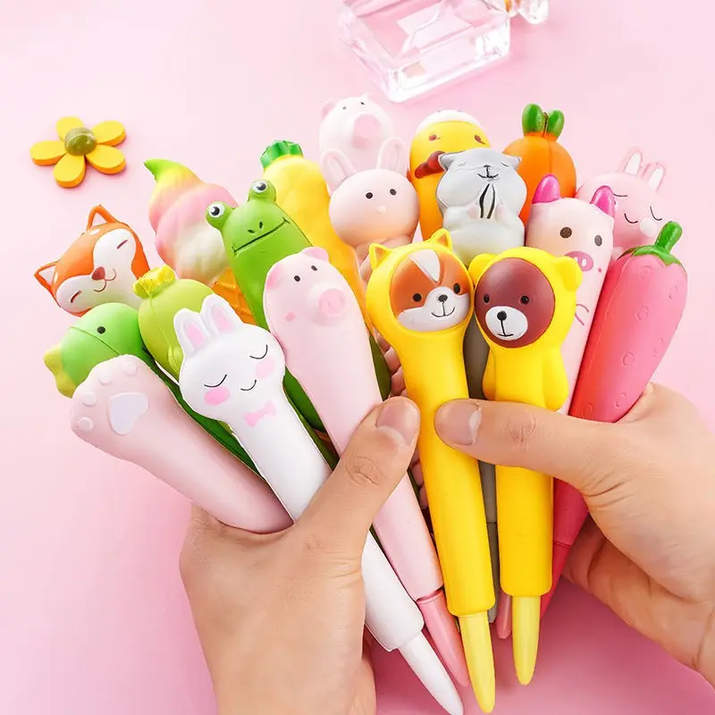 Cartoon Pens Grip Squishy Soft Slow Rising Scented Kawaii Pencil Topper Squishies Pen Holder Stress Relief Kids Fidget Toys