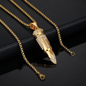 Hip Hop Bullet Punk 18K chapado en oro Zirconia cúbica impermeable no deslustre Acero inoxidable joyería de moda colgante para hombre - Product Image 4