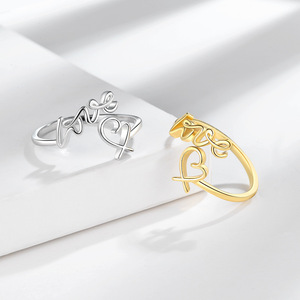 Anneaux de mariage marocains à la mode simple en or 18 carats 925 ensemble de couples en argent sterling pour hommes femmes <span class=keywords><strong>bague</strong></span> coeur d'amour réglable - Product Image 3
