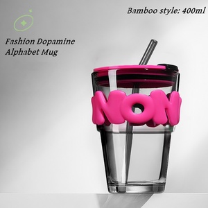 แก้วน้ำพกพาแบบยุโรป ขนาด 450 มล. ดีไซน์สวยงาม ใช้ซ้ำได้ พร้อมฝาปิดและหลอดดูด สำหรับน้ำผลไม้ ชา<span class=keywords><strong>นม</strong></span> และกาแฟ - แก้วน้ำสวยงาม - Product Image 5