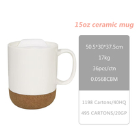Livraison à temps, logo personnalisé, tasse à café en céramique blanche brillante/mate de 15 oz avec fond en liège et couvercles noirs pour cadeau d'entreprise