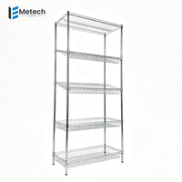 Support de rangement robuste en treillis métallique chromé à 5 niveaux, détachable, avec paniers pour le stockage alimentaire en cuisine, support non pliable