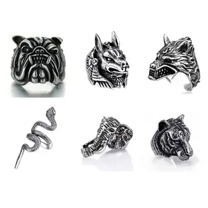 16 Styles Open Hip Hop Ring Dog Wolf Snake Fashion Jewelry Retro Punk Animal Rings for Men