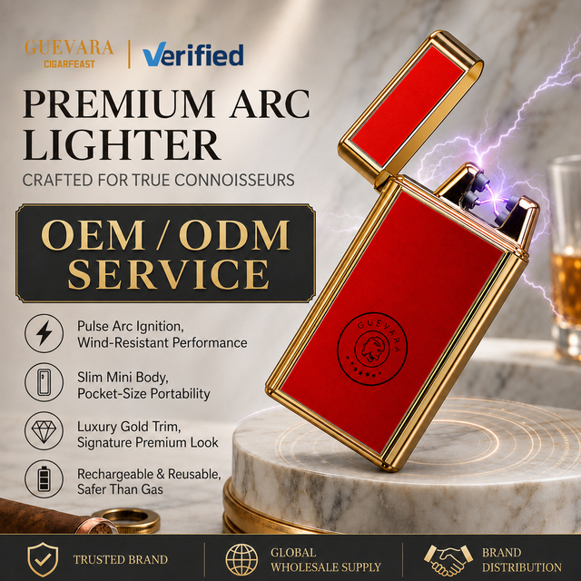Guevara Electric Arc Lighter Rechargeable Windproof Plasma Lighter Slim Pocket Lighter Multi Color Luxury Gold Frame Wholesale
