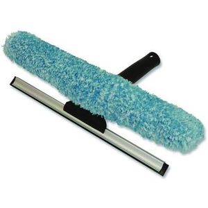 Nettoyeur de vitres et raclette noirs de 12 pouces de large avec manche en acier inoxydable et en plastique pour le nettoyage du verre sur le sol ou dans la douche - Product Image 1