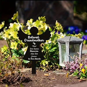 Lápida con diseño de ángel para mascotas, marcador de tumba de plástico para exteriores con alas y diseño de corazón, estilo tradicional, decoración de jardín. - Product Image 1