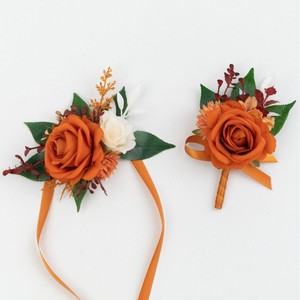 Conjunto de Corsage y Boutonniere de Flores de Tela de Satén Hechas a Mano para Bodas, Damas de Honor, Ocasiones Formales, Decoración <span class=keywords><strong>al</strong></span> por Mayor - Product Image 3