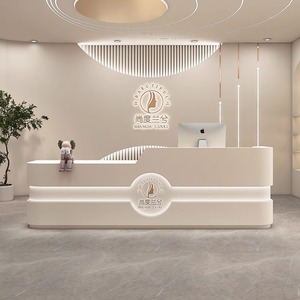 Modern <b>Simple</b> Wood Reception <b>Desk</b> for School Mall Beauty Salon Clothing Store Training Institution Hair Salon-White Adjustable - Product Image 5