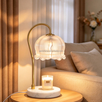Lampe chauffe-cire Lily of the Valley, abat-jour en verre givré à rayures verticales, base en marbre, lampe de table pour chambre à coucher, lampe de décoration pour la maison