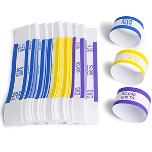 Correas de Papel para Efectivo Codificadas por Colores, Impermeables, de 29x192mm, Colores Surtidos, para Paquetes de $100/$1000/$2000, para Bancos y Agrupación de Efectivo - Product Image 4