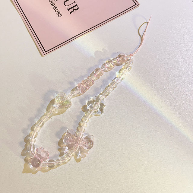 Acrylic Crystal Beaded Cell Phone Charm Strap Universal Y2K Bling Bling Phone Chain Bow Heart Bear Flower Mobile Phone Lanyard