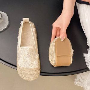 Летние женские туфли 2026 в стиле феи: дышащие сетчатые туфли-рыбачки с цветочным узором и плетеным джутовым верхом оптом - Product Image 4