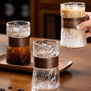 Bicchieri in Vetro Borosilicato Soffiato a Mano per Cappuccino, Latte, Espresso, Succhi e Tè, <span class=keywords><strong>Tazza</strong></span> Trasparente per Caffè Freddo con Manicotto in Bambù - Product Image 2