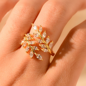 Anillo de Doble Hoja en Tono Plata al por Mayor, Anillo Abierto de Cristal CZ Talla Marquesa, Joyería de Tendencia al por Mayor - Product Image 2