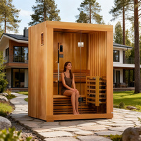 Rumah Sauna Inframerah Jauh Mewah untuk 2 Orang, Kayu Hemlock, Sauna Uap Kering dengan Terapi Cahaya Merah