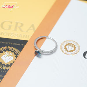 Anillo de Joyería Colorido con Hoja de Oro, Plata S925, Moissanita Azul, Corte Redondo, 1ct 2ct 3ct, D VVS - Product Image 5