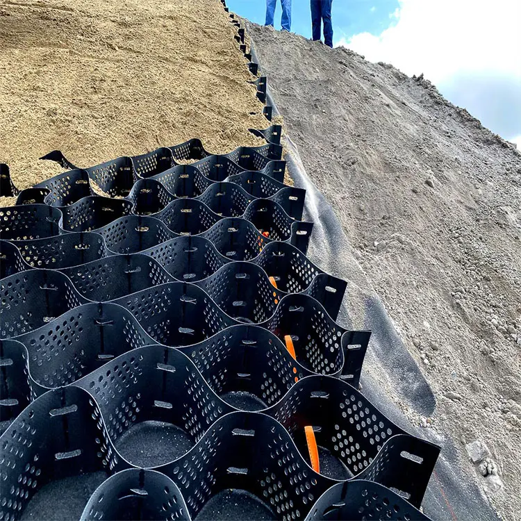 Yüksek mukavemetli HDPE petek Geocell finişer Geogrid Geocel satılık