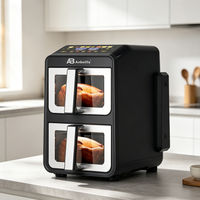 Friteuse à air moderne OEM 10L à double panier, en acier inoxydable, contrôle numérique, 2400W, carrée, pour la cuisson domestique