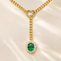 Collier Lariat Cœur Doré avec Pendentif Pierre Précieuse Verte, Chaîne en Y pour Femme, Vente en Gros, Bijoux de Mode, Accessoires, Coffret Cadeau, Styles Chics, Soirée