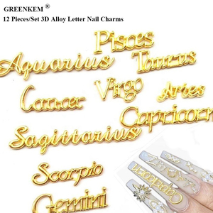 จี้สร้อยคอคริสตัลรูปกลุ่มดาว<span class=keywords><strong>สี</strong></span>ทองพร้อมตัวอักษรสวยงาม3D 12ชิ้น/เซ็ตสำหรับตกแต่ง<span class=keywords><strong>เล็บ</strong></span> - Product Image 1