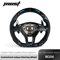 Volant en fibre de carbone forgé avec LED bleues personnalisées pour Mercedes-Benz W204 W212 AMG CLA GLA C E 350 550 63 45 SL 2011-2015