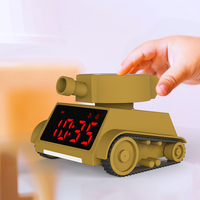 Horloge de bureau numérique LED Shabby Chic jaune brunâtre pour enfants, double alarme, rétroéclairage, veilleuse, volume réglable, roues, mode snooze