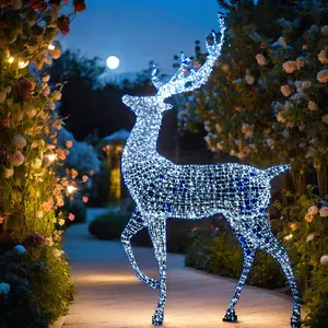 도매 흰색 야외 상업 모티브 조명 3D LED 순록 크리스마스 장식 풍경 장식