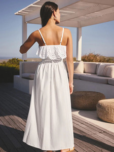 Vestido maxi elegante e informal sin mangas con diseño de volantes para mujer, vestido maxi para vacaciones. - Product Image 3