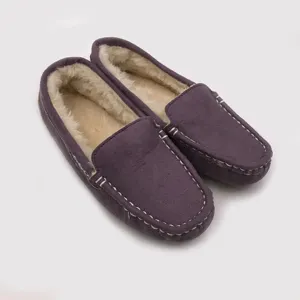 Zapatos de invierno para mujer, mocasines planos de piel sintética malva