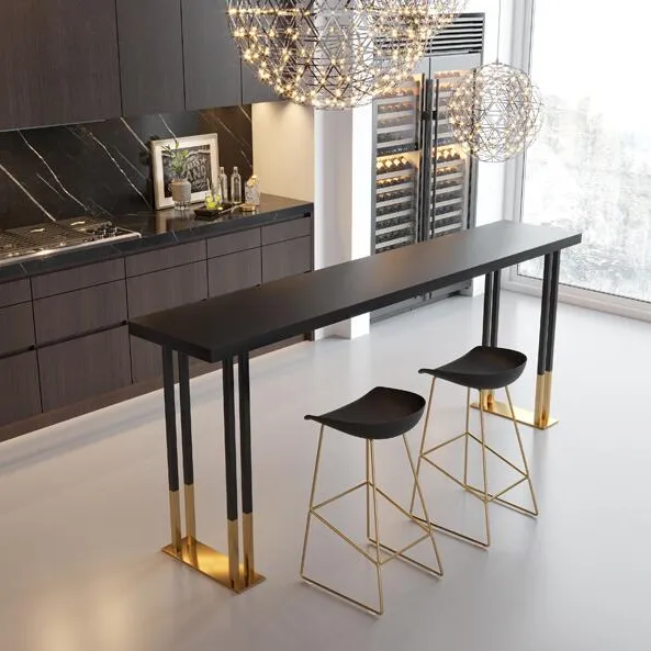 חדש עיצוב בר שולחן ביתי פשוט מודרני מוצק עץ/בר השיש שולחן וכיסא גבוהה רגליים ארוך צר בר שולחן