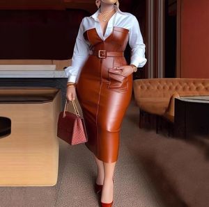 Abito <span class=keywords><strong>Camicia</strong></span> a Maniche Lunghe da Donna in <span class=keywords><strong>Pelle</strong></span> Nuova Collezione 2026 Stile Europeo e Americano - Product Image 1