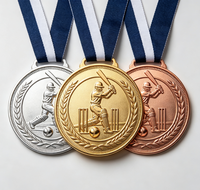 Médailles sportives personnalisées pour les vainqueurs, en alliage de zinc, plaquées or, argent et bronze, avec gaufrage 3D, trophée de championnat, médaille de cricket