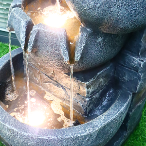 מזרקת מים לגינה בעיצוב מדורג עם 5 קערות, אבנים מדורגות, תאורת לד, סיטונאי - Product Image 6