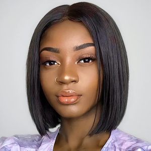 Perruque courte sans colle en cheveux humains vierges vietnamiens, qualité 15A, super double tirage, fermeture transparente HD 13x4, lisse et droite - Product Image 1