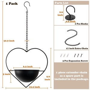 हृदय के आकार के विंटेज बोहो फांसी संयंत्र धारक 6 इंच डिचेबल पॉट धातु दीवार/छत हैंगर - Product Image 2