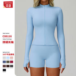 โคโค่ โยคะเสื้อแจ็คเก็ตฟิตเนสแขนยาวมีซิปสีทึบผสมไนลอนแห้งเร็วสำหรับผู้หญิง Smlxl CX6116 - Product Image 4