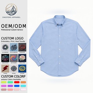 <span class=keywords><strong>Chemise</strong></span> décontractée unie pour homme à manches longues, 100% coton Supima, tissu Oxford point de croix, avec logo personnalisé, pour usage quotidien - Product Image 1