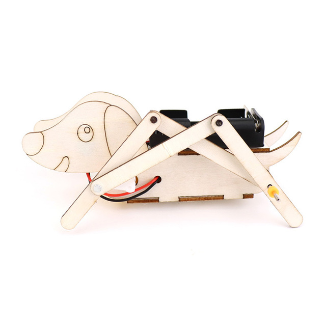 Wooden Mechanical Dog Toys Biomimetic Electric Four Legged Robot for Kids Handmade DIY Scientific Experiment STEAM Materials