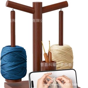 Soporte de madera para hilo con base giratoria, enrollador de seis hebras, soporte para teléfono, almacenamiento para artículos de manualidades, uso en escritorio - Product Image 5