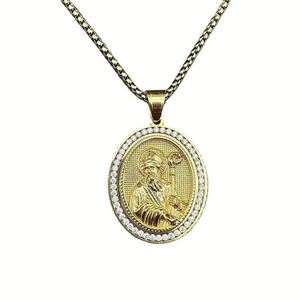 Collier unisexe punk en acier inoxydable plaqué or avec pendentif géométrique en zircon Jésus - Product Image 1