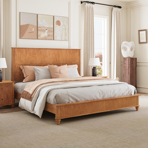 Solid Wood Bed Frame,<strong>King</strong> Platform Bed Frame with <strong>Headboard</strong>,Tall <strong>Headboard</strong> Natural Wood Bed ,No Box Spring Needed,Natural - Product Image 5