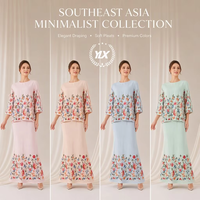 Ensemble Baju Kurung brodé de fleurs roses sur mesure, manches longues, robe modeste pour femmes musulmanes, OEM Malaisie