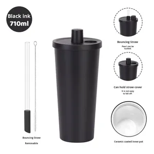 New 710ml Ceramic-coated Inner Liner Straw Cup Pearl Suction Portable Bouncy Telescopic Straw Insulated Cup 6-12 Hours Thermal - Product Image 1