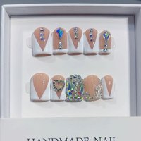 446-449 Faux ongles à presser faits main en forme de bec de canard, 10 pièces, réutilisables, en acrylique, pour enfants, motif carré artificiel