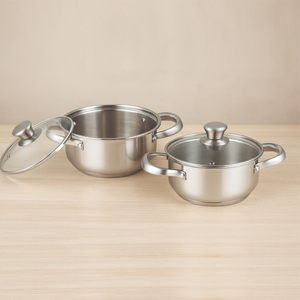Juego de 2 cacerolas clásicas y duraderas de acero inoxidable encapsulado con tapas de vidrio y base de inducción - Product Image 3